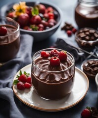 home made chocolate pudding with fresh fruits

