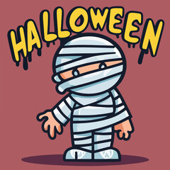 Fototapeta na wymiar Happy Halloween Party Poster With Mummy Vector