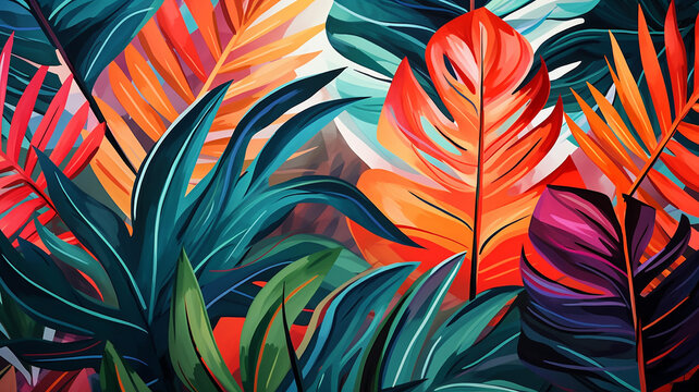 pattern drawn exotic palm leaves