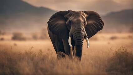 Fototapeta na wymiar male African elephant with large fangs