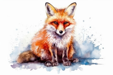 Obraz premium Watercolor drawing of a fox on a white background. Generative AI.