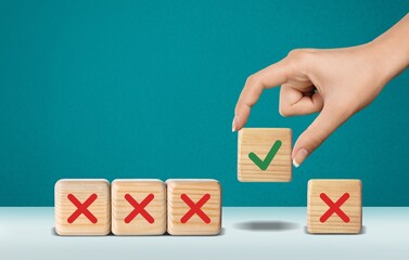 Choosing the option concept, Hand hold wooden cube