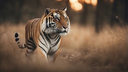 tiger on the hunt for zebra

