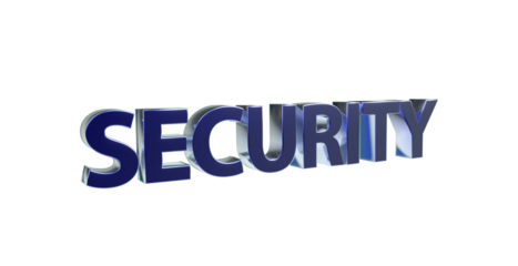 Security Sicherheit blaue plakative 3D-Schrift, Vertrauen, Schutz, Vorsorge, Gefahrenabwehr, Risikomanagement, Prävention, Sicherheitsmaßnahmen, Datenschutz,  Cybersecurity, Rendering, Freisteller
