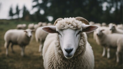 Fototapeta premium portrait of sheep in the countryside 