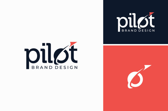 Pilot Paper Plane word mark letter O logotype lettering typography for Airplane Flight Airline Aircraft Aviation logo design