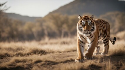 tiger on the hunt for zebra  