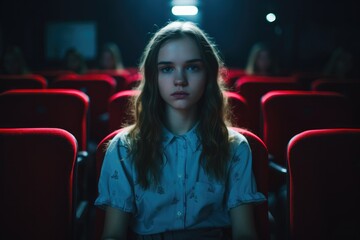 A beautiful young girl in a cinema