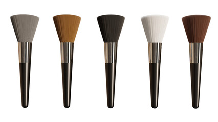 Set of colorful brushes for makeup isolated on transparent and white concept. Cosmetics concept. 3D render