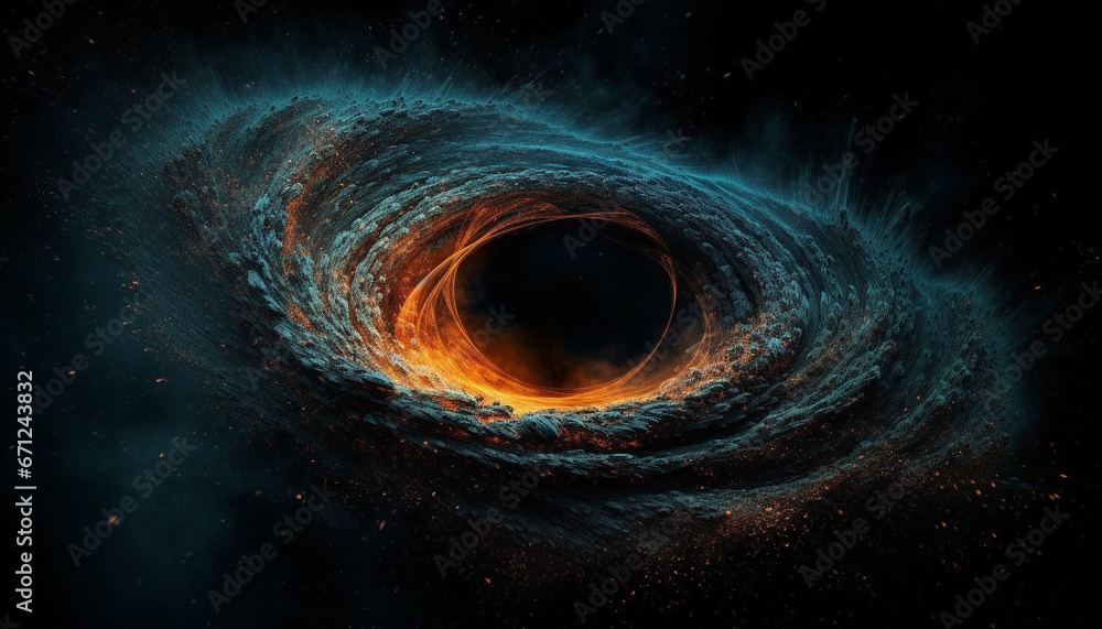 Poster galactic spaceship orbits bright star field in deep space fantasy generated by ai