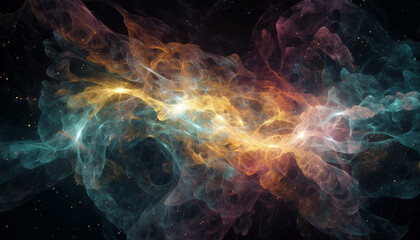 Electricity ignites the vibrant colors of a surreal deep space generated by AI