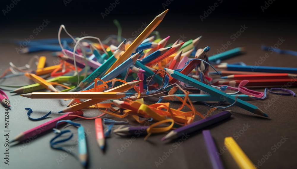 Poster a vibrant bunch of scissors on a table for crafting hobbies generated by ai