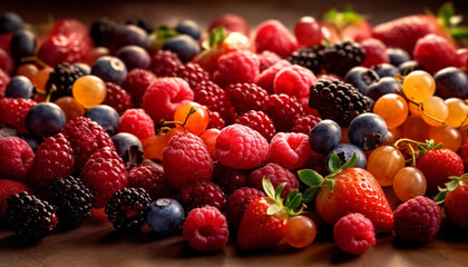 Fototapeta premium A bowl of juicy, ripe, multi colored berries for healthy snacking generated by AI