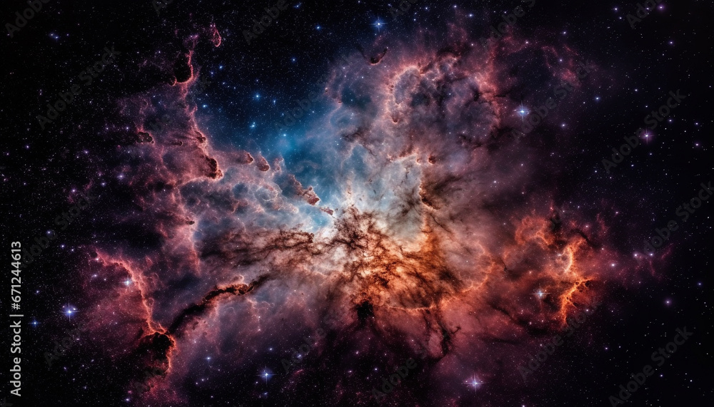 Poster exploring the deep space, a glowing supernova creation illuminates galaxy generated by ai