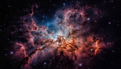 Naklejka premium Exploring the deep space, a glowing supernova creation illuminates galaxy generated by AI