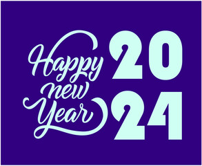 Happy New Year 2024 Abstract Cyan Logo Symbol Design Vector Illustration With Blue Background