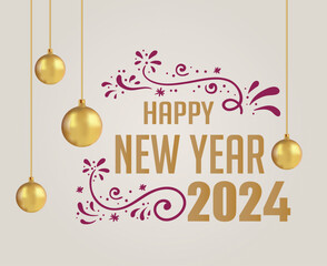 Happy New Year 2024 Abstract Gold And Purple Logo Symbol Design Vector Illustration