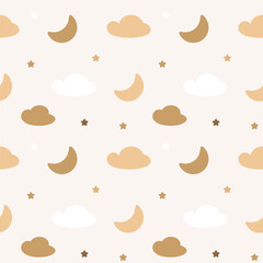 Seamless pattern with moon and cloud