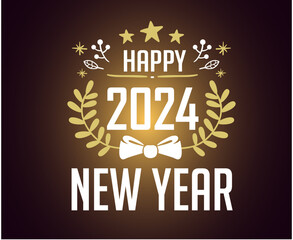 Happy New Year 2024 Abstract White And Brown Logo Symbol Design Vector Illustration With Gold Background