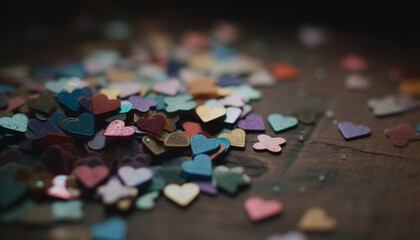 Love and creativity shine in vibrant confetti celebration backdrop generated by AI