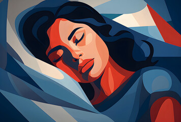 Girl sleeping in bed in cartoon style