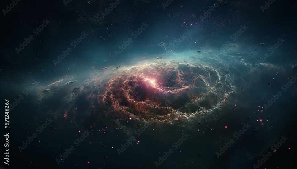 Poster deep space mysteries illuminated by glowing star fields and nebulas generated by ai
