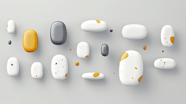 Abstract composition of rounded stones. Background with various abstract objects. Backdrop for graphic design.