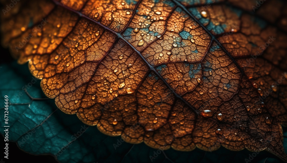 Poster vibrant autumn leaf veins create abstract fractal pattern on backdrop generated by ai