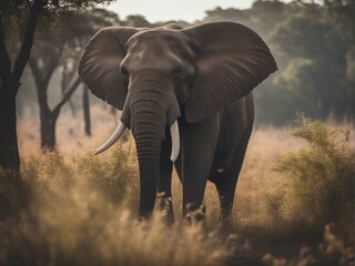 Fototapeta na wymiar African elephant walking on a dusty dirt road