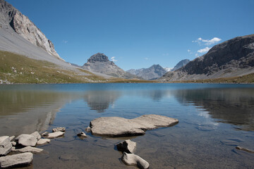 one of the beautiful lakes along the hiking trail leading to the Col de la Vanoise and its refuge of the same name