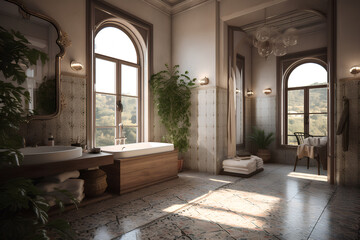 Mediterranean style interior of bathroom.