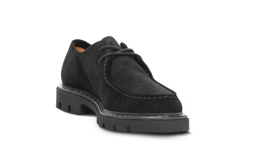 Black suede shoes with laces isolated on a transparent background