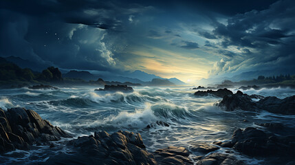A stormy seascape on a 