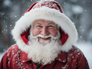 Smiling Santa Claus, on a colored background. Generated by AI