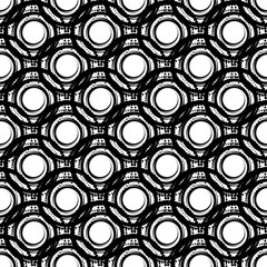 Black abstract circles spiral halftone seamless pattern on the white background. Vector illustration.	