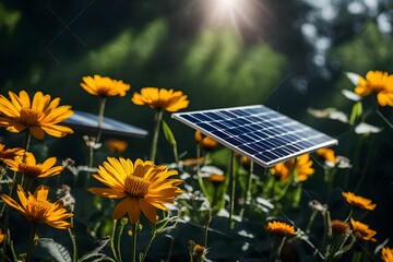 solar panels on the grass  generated by AI technology 