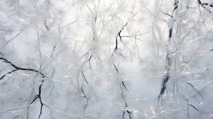 Obraz premium the branches of a tree are covered in ice and snow as the sun shines through the branches of the tree. generative ai