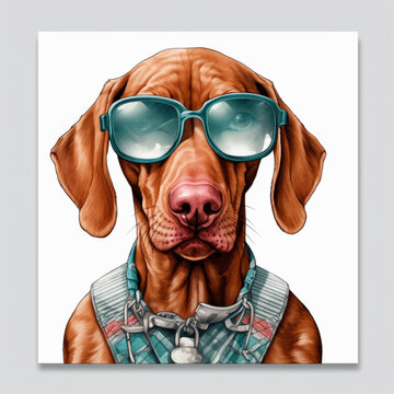 Vizsla Hunde Portrait in lustiger Pose, Illustarionen Portrait, 
