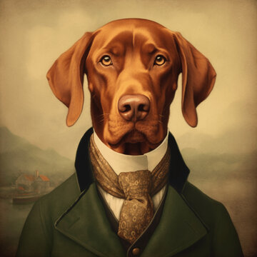 Vizsla Hunde Portrait in lustiger Pose, Illustarionen Portrait, 