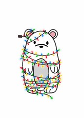 white polar bear with christmas lamps
