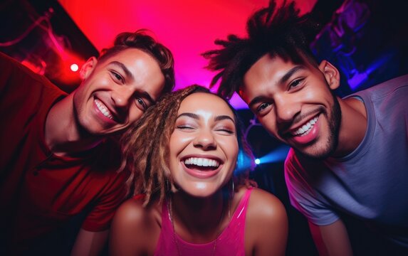 A group of modern young stylish vibrant mixed race friends having fun