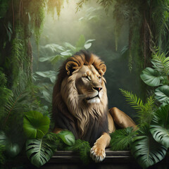 lion sitting in jungle generative ai