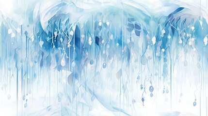  a blue and white abstract painting with water drops on the bottom and bottom of the painting on the bottom of the picture.  generative ai