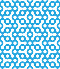 Decorative mesh. Abstract geometric composition with small white circles on a blue background. Stylish dotted texture. Seamless repeating pattern. Vector illustration for fabric, textile, and print.