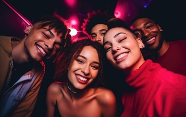 A group of modern young stylish vibrant mixed race friends having fun