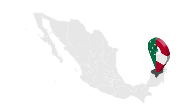 Location Yucatan on map Mexico. 3d State of Yucatan flag map marker location pin. Map of  Mexico showing different parts. Animated map States of Mexico. 4K.  Video