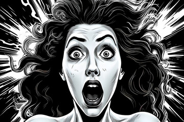 Shocked, scared woman in cartoon style