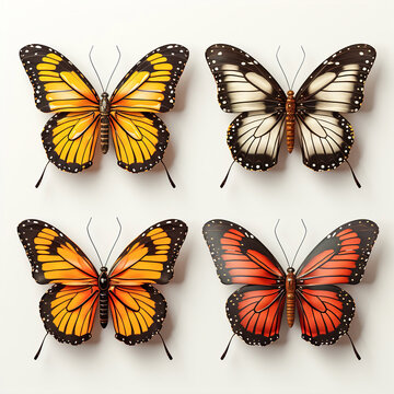 Set of butterflies white isolated.