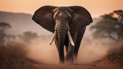Portrait of male African elephant at forest  