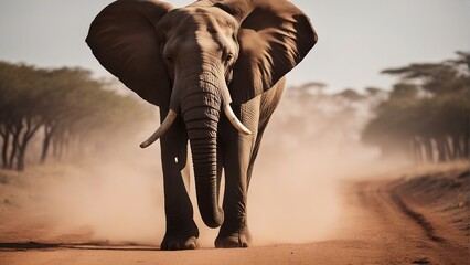 Portrait of male African elephant at forest  